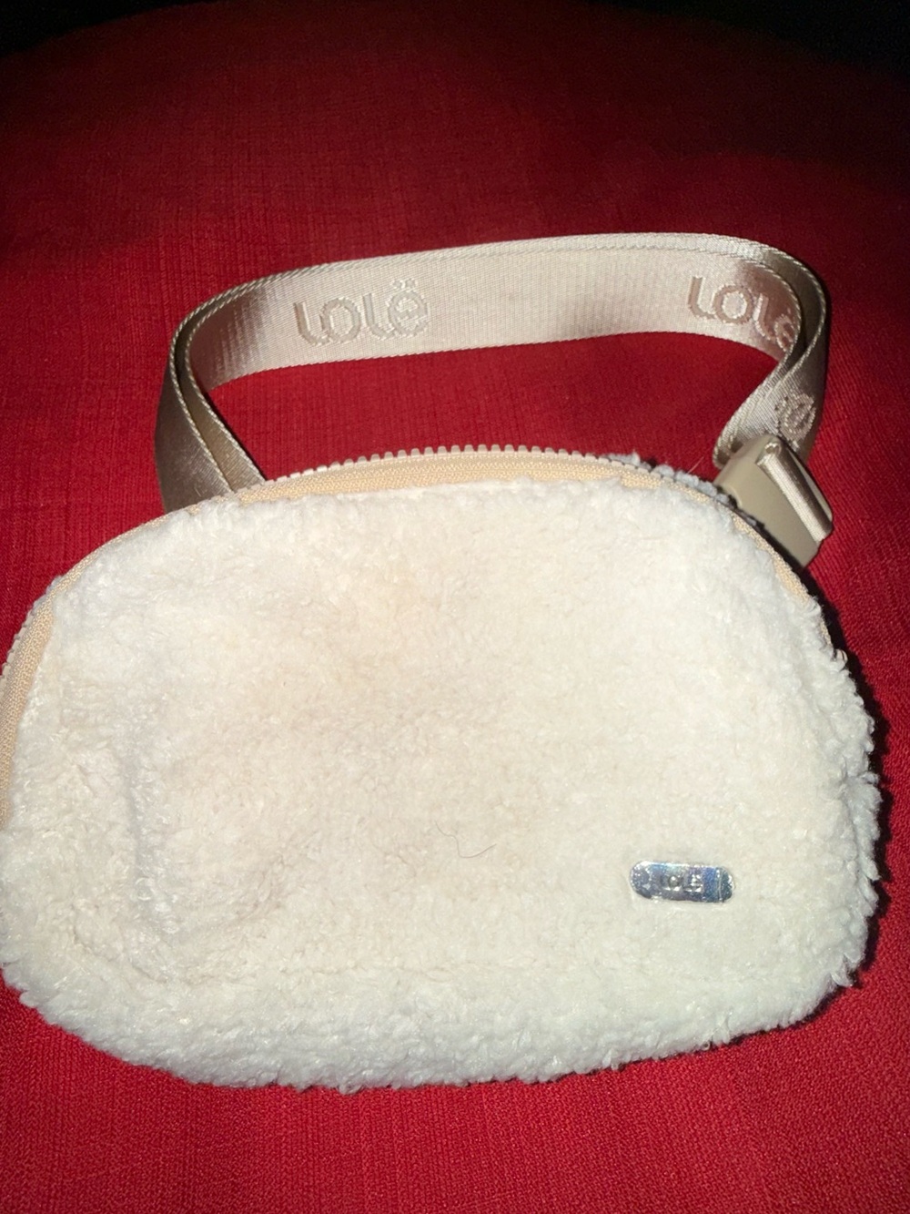 Lole Cream Shearling Crossbody Belt Bag by Lola
